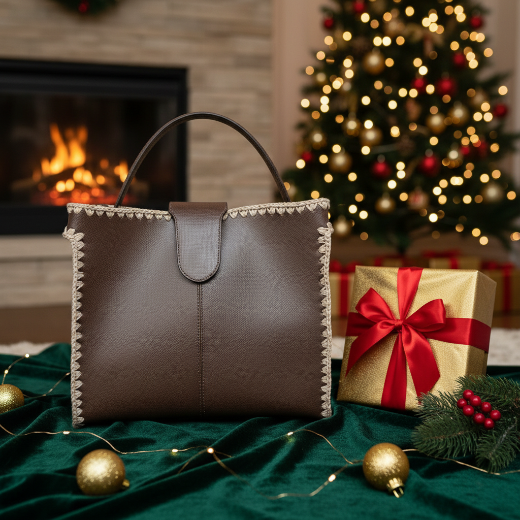 Jana Deri Omuz Çantası- Kahverengi / Vizon İp İşleme - Görsel 7