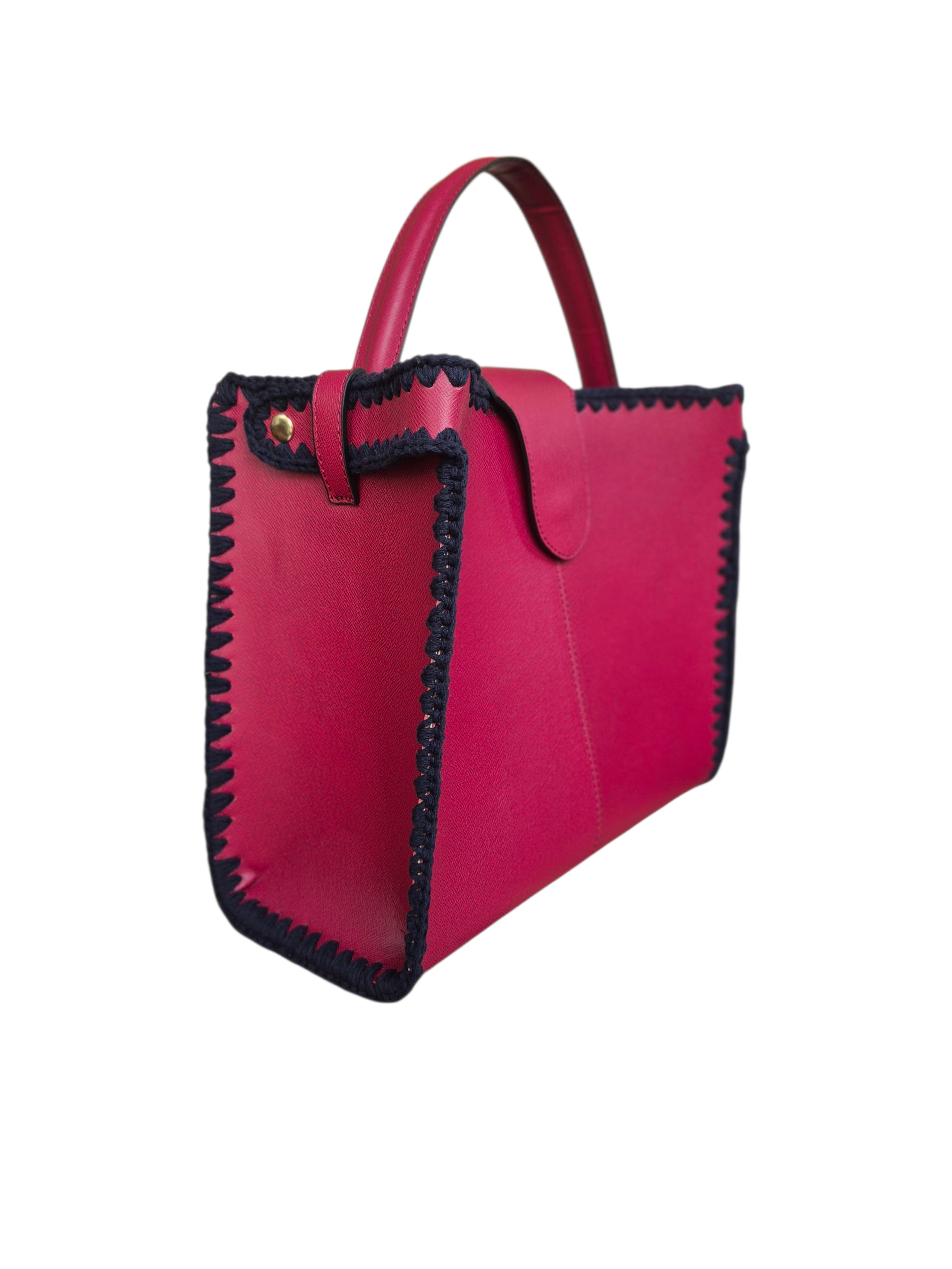 Jana Deri Omuz Çantası- Bordo/Lacivert İp İşleme - Görsel 4